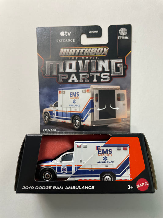 Matchbox 1/64 Moving Parts 2019 Dodge Ram Ambulance White - JND38 - Damaged Box