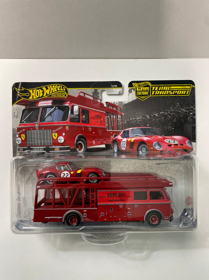 Hot Wheels 1/64 Car Culture Team Transport Ferrari 250 GTO & Fiat 642 RN2 Bartoletti Transporter Red - JBM37 - Damaged Box