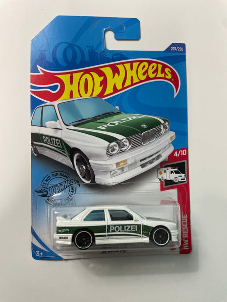 Hot Wheels 1/64 ‘92 BMW M3 Polizei White & Green - Damaged Card