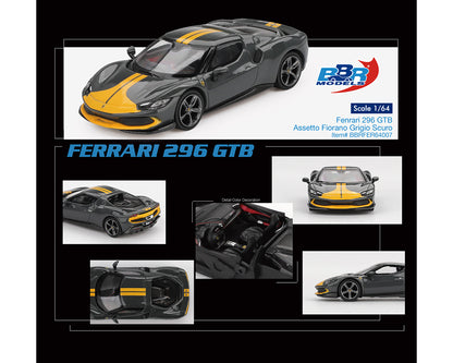 BBR Models 1/64 Ferrari 296 GTB Assetto Fiorano Grigio Scuro Grey & Yellow - BBRFER64007