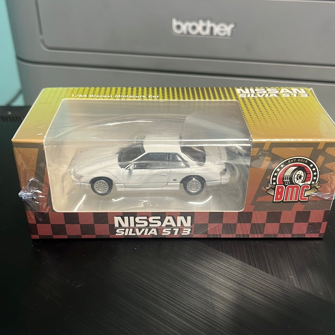 BM Creations 1/64 Nissan Silvia S13 White w/ Extra Wheels & Bodykit