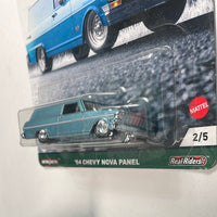 Hot Wheels 1/64 Car Culture Fast Wagons ‘64 Chevy Nova Panel Blue - Damaged Card
