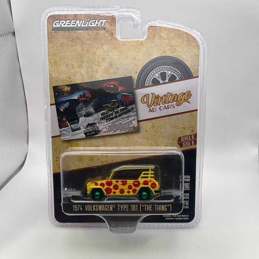 *Green Machine Chase* Greenlight 1/64 Vintage AD Cars 1974 Volkswagen Type 181 ( ‘The Thing’ ) Yellow
