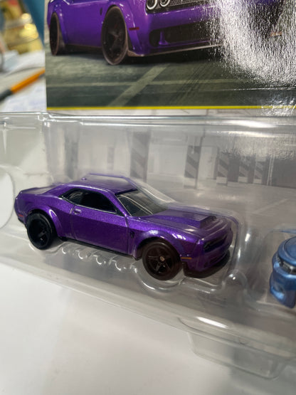 Hot Wheels 1/64 Premium Car Culture 2 Pack 2018 Dodge Challenger SRT Demon Purple & 2015 Dodge Charger SRT Blue - JHW47