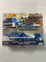 Hot Wheels 1/64 Car Culture Team Transport Custom ‘64 Galaxie 500 & Ford C-800 Blue & White - Damaged Card