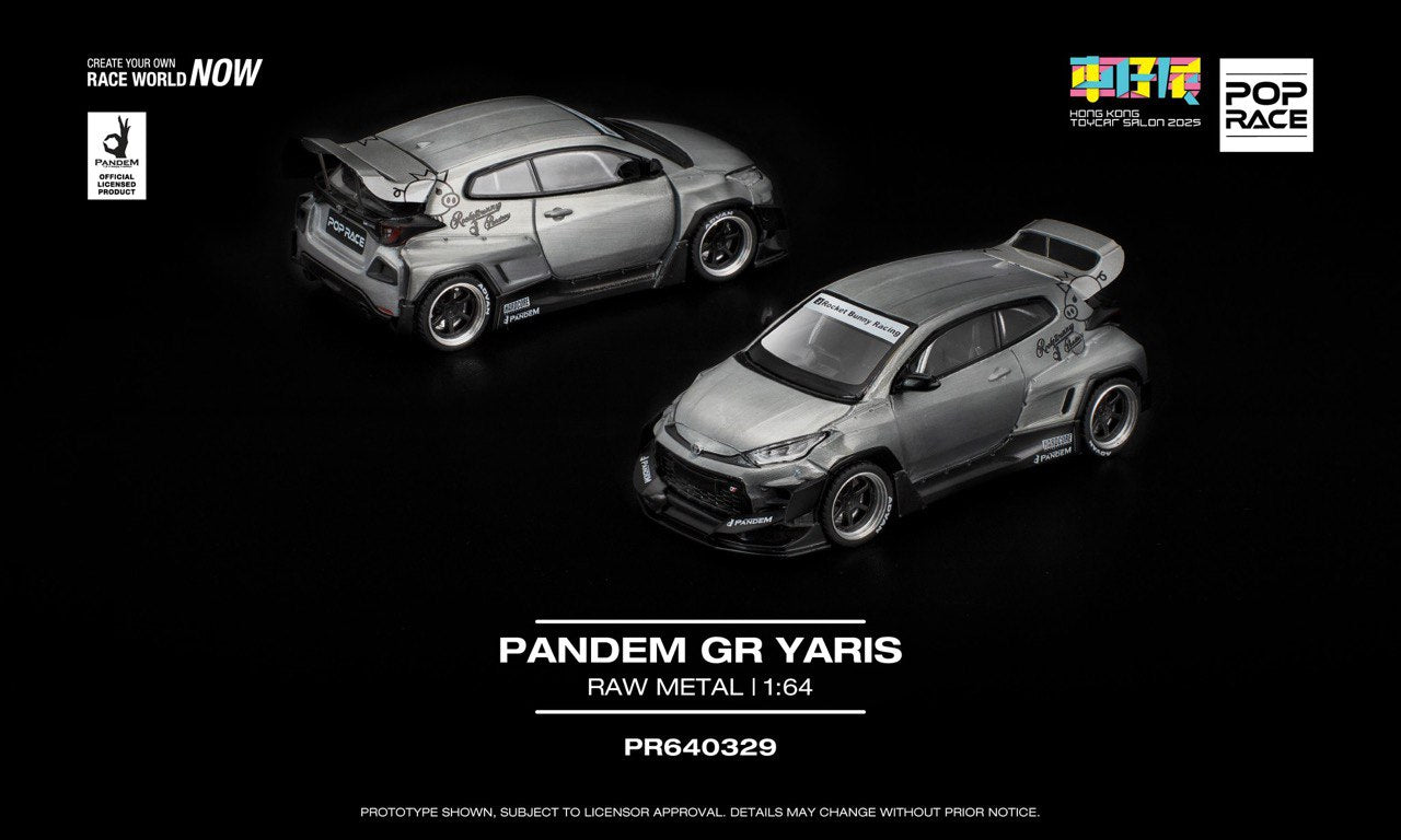 Pop Race 1/64 Hong Kong Toycar Salon 2025 Pandem GR Toyota Yaris Raw Metal - PR64-0329