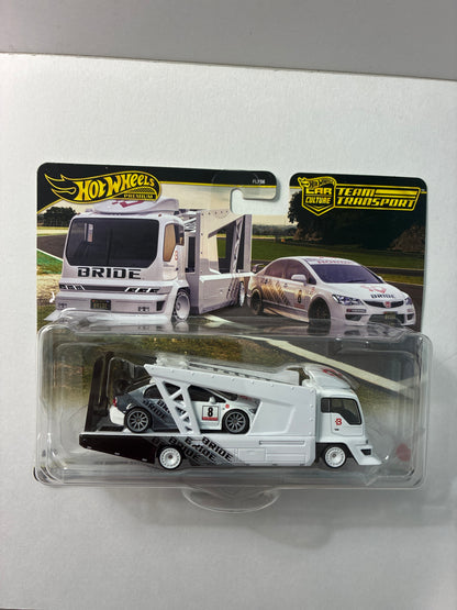 Hot Wheels 1/64 Car Culture Team Transport 2026 Mix L '07 Honda Civic Type R & Kousoku Hauler Camion De Transport White & Black - JHX94