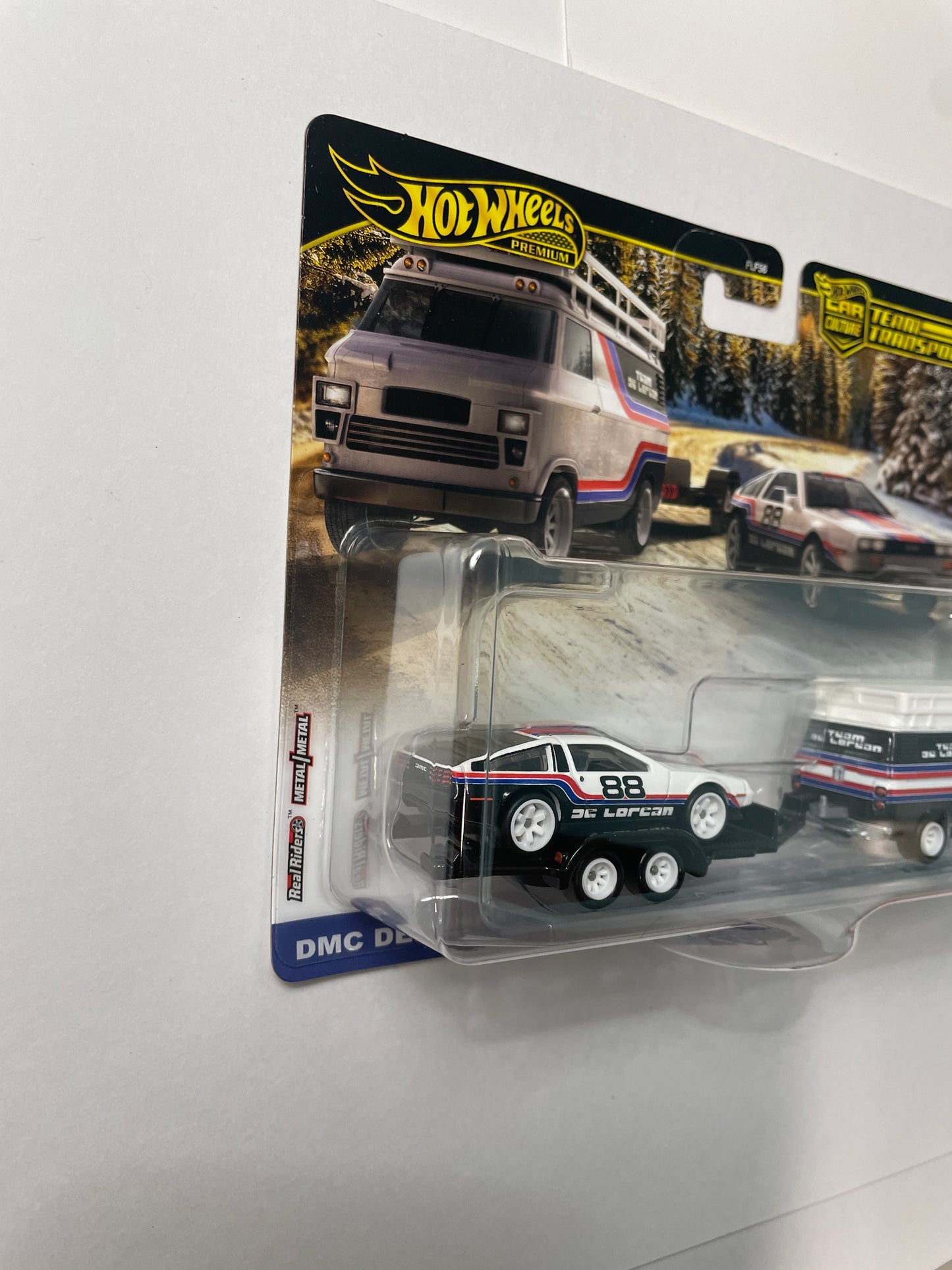 Hot Wheels 1/64 Car Culture Team Transport F Case DMC Delorean w/ HW Rally Hauler White & Black