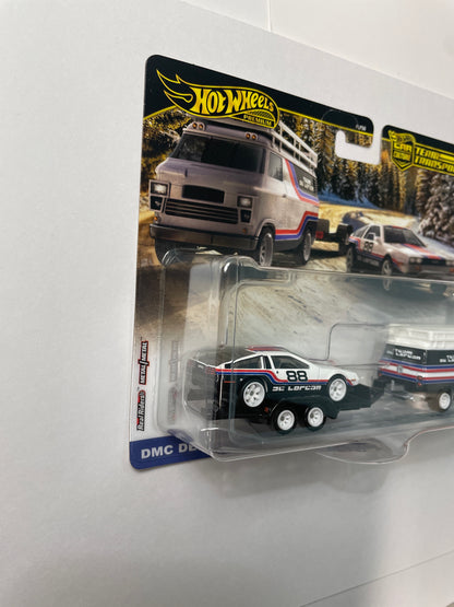 Hot Wheels 1/64 Car Culture Team Transport F Case DMC Delorean w/ HW Rally Hauler White & Black