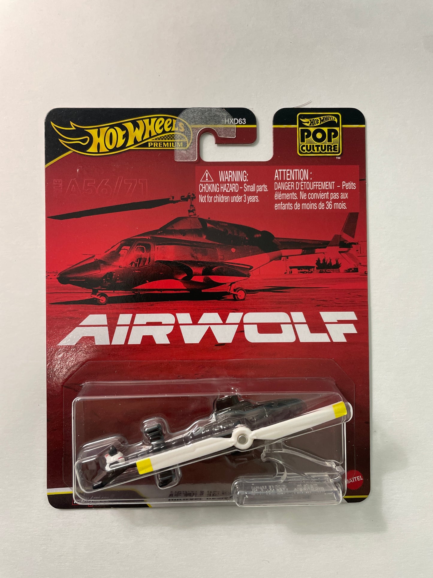 Hot Wheels 1/64 Pop Culture Airwolf Helicopter/ Helicoptere Black - JBL56