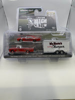 Greenlight 1/64 Racing Hitch & Tow 1966 Dodge D-100 & 1969 Dodge Charger "Super Charger" w/ Enclosed Car Hauler Red & White