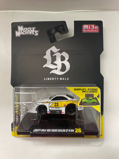 Maisto Muscle Machines 1/64 Liberty Walk 1999 Nissan Skyline GT-R R34 #23 White & Yellow