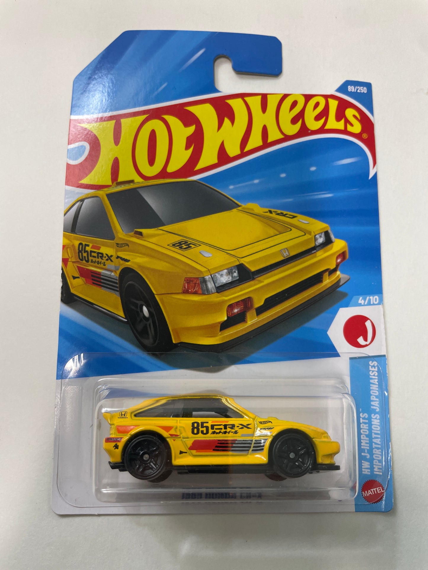 Hot Wheels 1/64 1985 Honda CR-X Yellow - Damaged Box