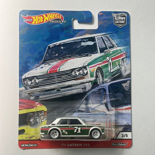 Hot Wheels Car Culture Door Slammers ‘71 Datsun 510 Green - Damaged Box