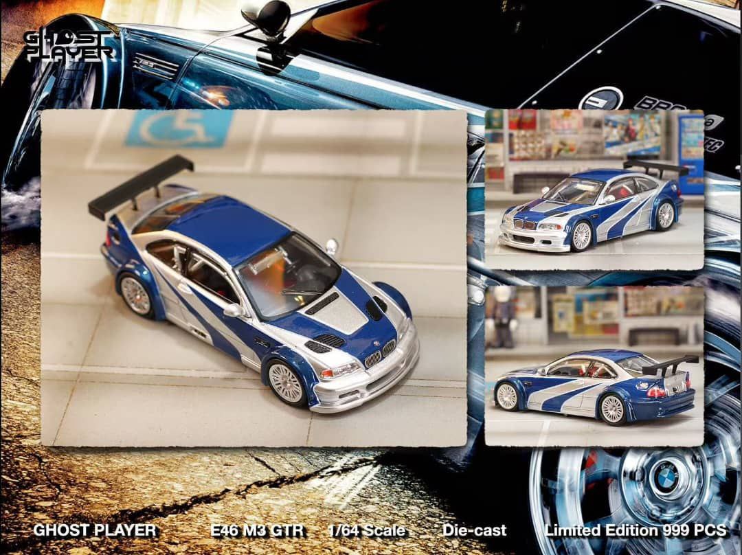 Ghost Player 1/64 BMW M3 E46 GTR Silver & Blue Need for Speed