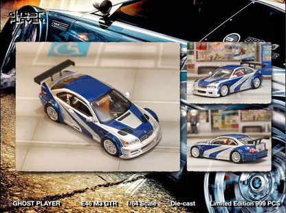 Ghost Player 1/64 BMW M3 E46 GTR Silver & Blue Need for Speed