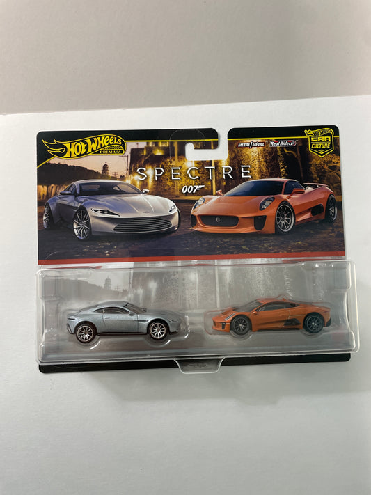 Hot Wheels 1/64 Premium Car Culture 2 Pack Spectre 007 Aston Martin DB10 Silver & Jaguar C-X75 Orange - JBL04