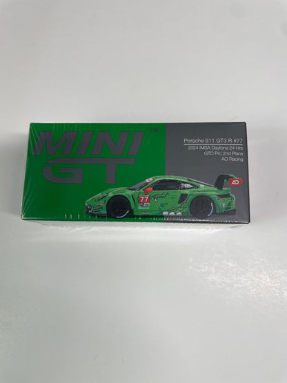 Mini GT 1/64 Porsche 911 GT3 R #77 2024 IMSA Daytona 24 Hrs GTD Pro 2nd Place AO Racing Rexy Green - MGT00889