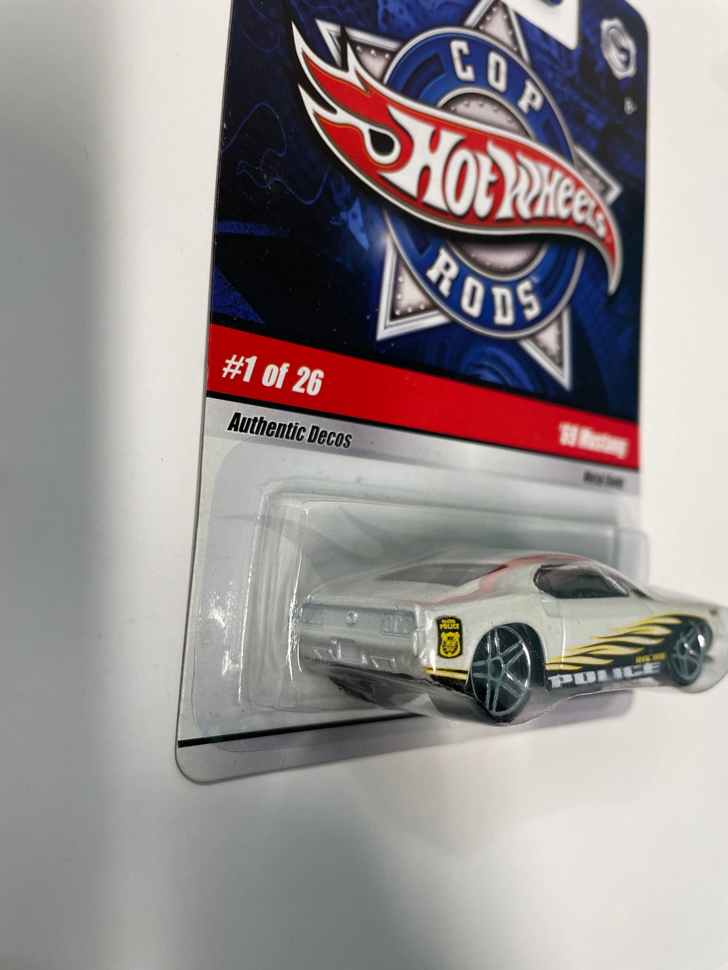 Hot Wheels 1/64 Cop Rods ‘69 Mustang White - Damaged Card