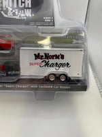 Greenlight 1/64 Racing Hitch & Tow 1966 Dodge D-100 & 1969 Dodge Charger "Super Charger" w/ Enclosed Car Hauler Red & White