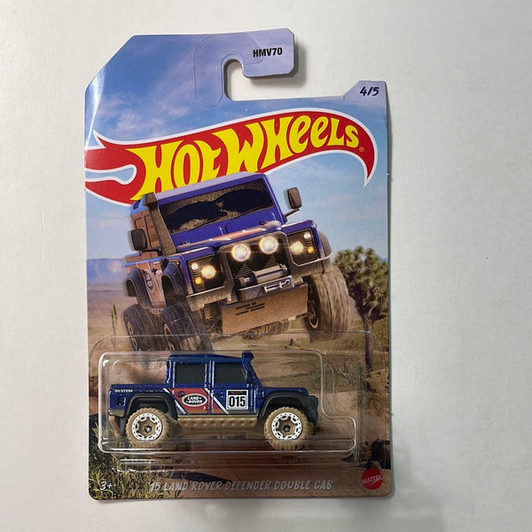 Hot Wheels 1/64 Baja 4x4 ‘15 Land Rover Defender Double Cab Blue - Damaged Card