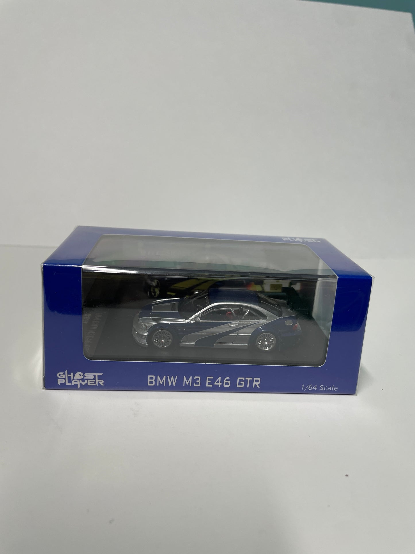Ghost Player 1/64 BMW M3 E46 GTR Silver & Blue Need for Speed