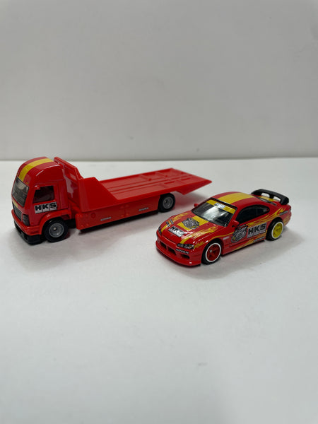 *Loose* Hot Wheels 1/64 Premium Car Culture Team Transport Nissan Silvia S15 HKS w/ Aero Lift Red & Yellow