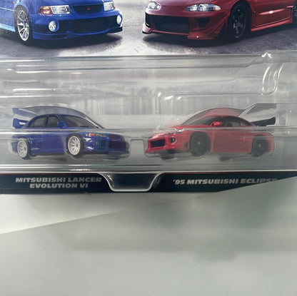 Hot Wheels 1/64 Car Culture Premium 2 Pack - Mitsubishi Lancer Evolution VI Blue & ‘95 Mitsubishi Eclipse Red