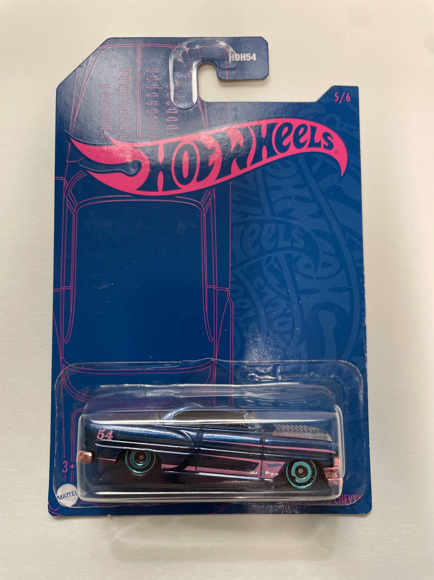 Hot Wheels 1/64 2022 Satin Blue & Pink Custom ‘53 Chevy Blue - Damaged Box