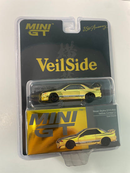 Mini GT 1/64 2026 Tokyo Auto Salon Nissan Skyline GT-R (R32) VeilSide Combat C-1 Gold Chrome & XL T-Shirt - MGT00988-BL - Damaged Car (Read description)