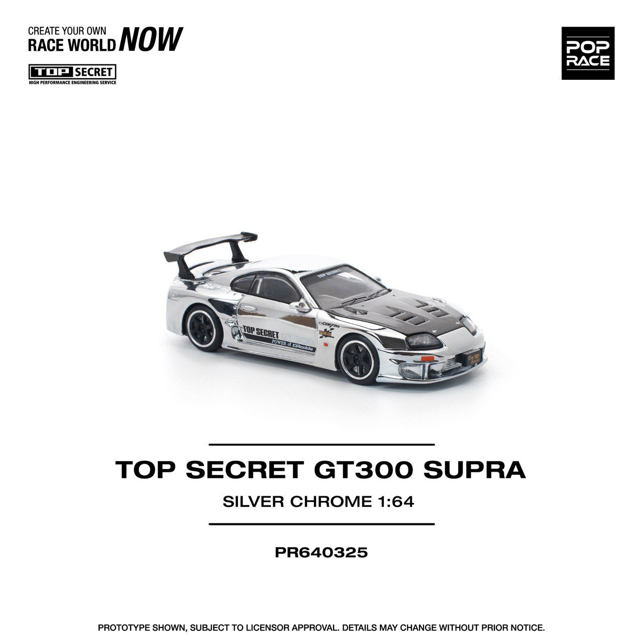 Pop Race 1/64 Top Secret GT300 Toyota Supra Silver Chrome - PR64