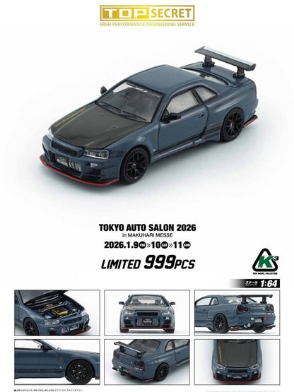 BM Creations / K3 Model Collection 1/64 2026 Tokyo Auto Salon Nissan Skyline GT-R BNR 34 Blue - 64B0498