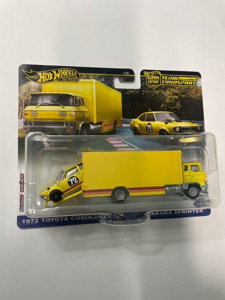 Hot Wheels 1/64 Car Culture Team Transport 1972 Toyota Corolla Levin & Sakura Sprinter Yellow - Damaged Card