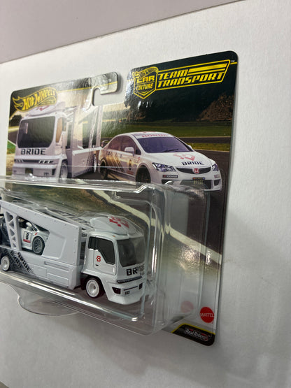 Hot Wheels 1/64 Car Culture Team Transport 2026 Mix L '07 Honda Civic Type R & Kousoku Hauler Camion De Transport White & Black - JHX94 - Damaged Box