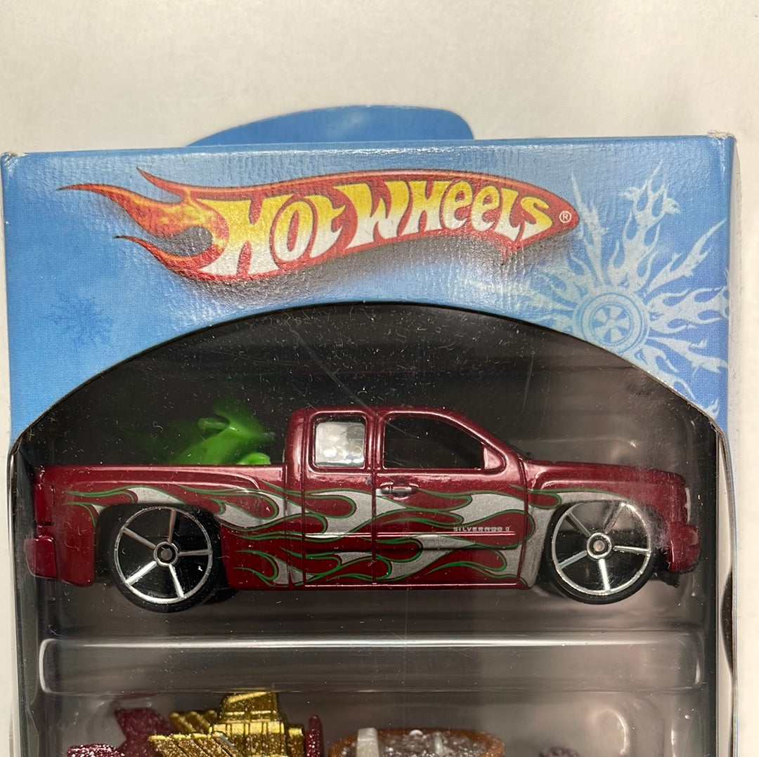 Hot Wheels 1/64 Target Exclusive Multi-Pack Holiday Hot Rods ( Chevy Silverado, Hot Tub & Volkswagen Beetle)