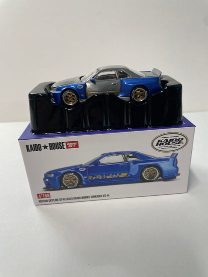 *Chase* Mini GT x Kaido House 1/64 Nissan Skyline GT-R (R34) Kaido Works (V2 Aero) Shinjuku V2 Blue