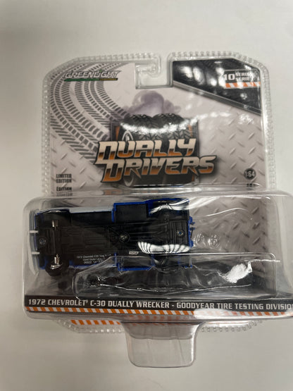 Greenlight 1/64 Dually Drivers 1972 Chevrolet C-30 Dually Wrecker - Goodyear Tire Testing Division Blue