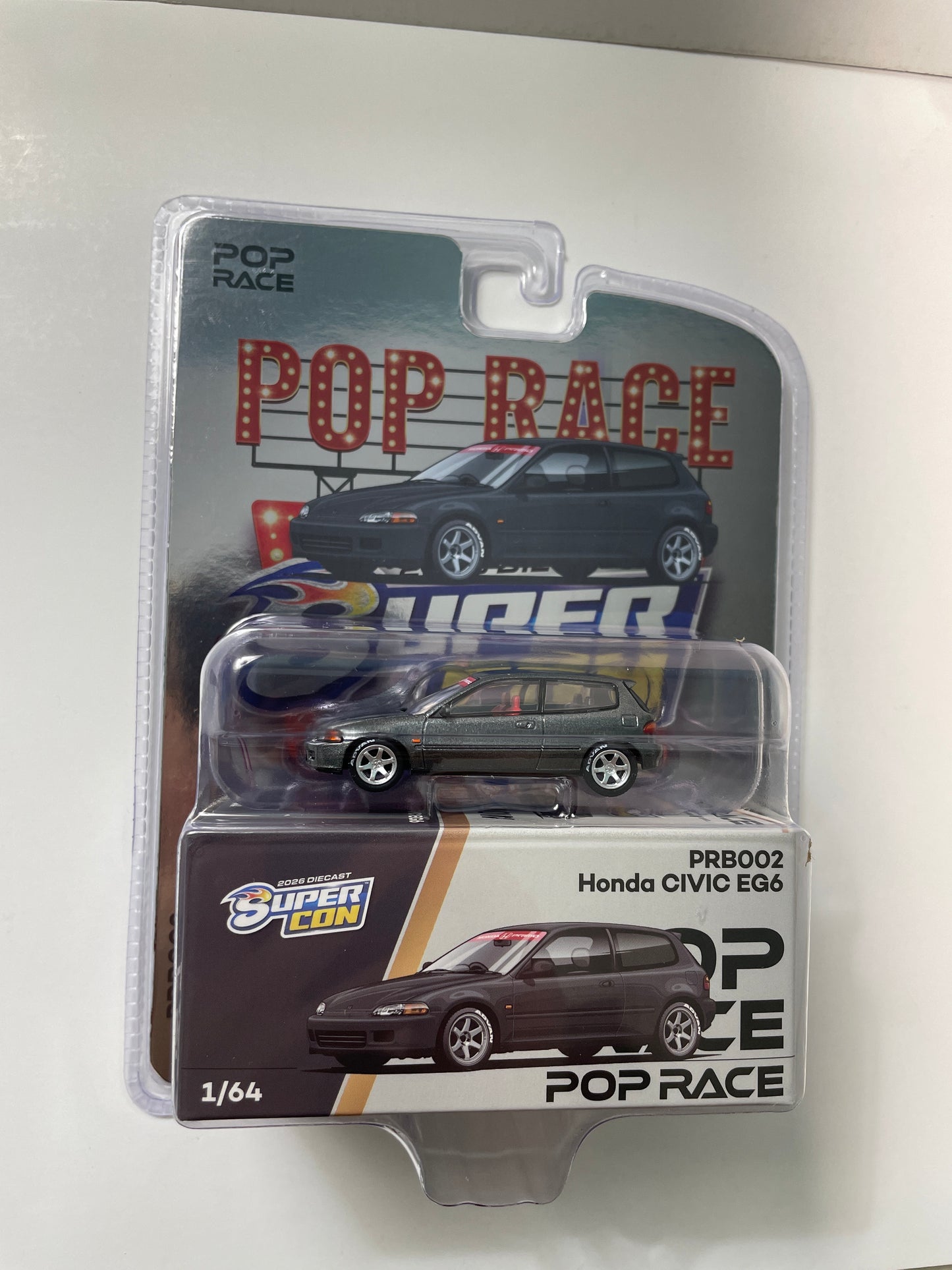 Pop Race 1/64 Honda Civic EG6 Supercon 2026 Edition Dark Grey - PRB002
