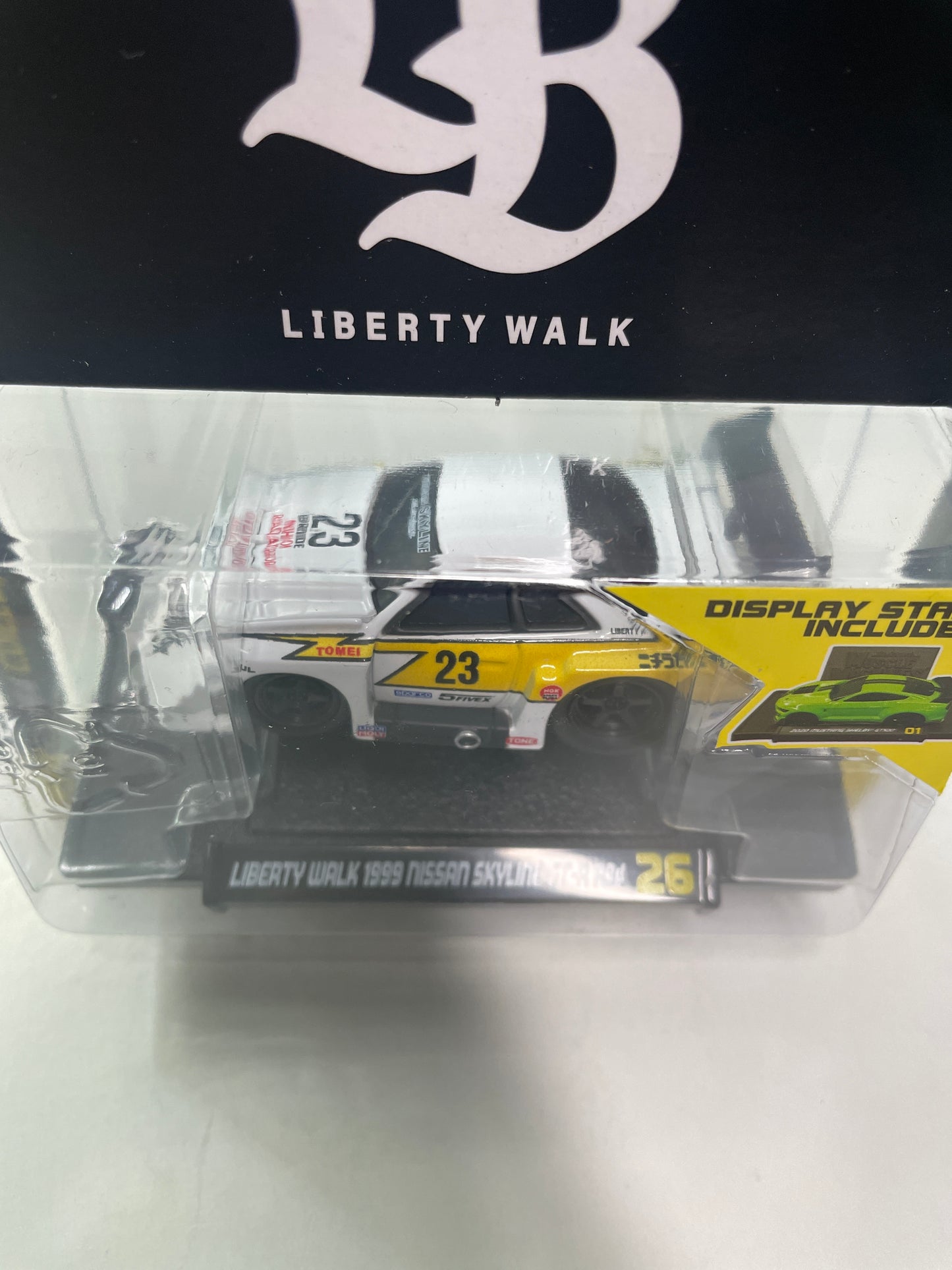 Maisto Muscle Machines 1/64 Liberty Walk 1999 Nissan Skyline GT-R R34 #23 White & Yellow - Damaged Card