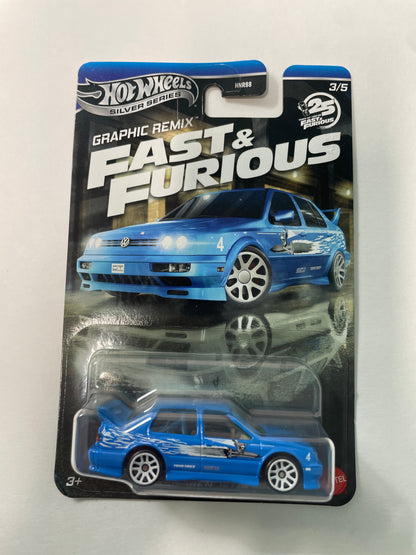 Hot Wheels 1/64 Silver Series Graphic Remix Fast & Furious Volkswagen Jetta MK3 Blue - JBY46 - Damaged Box