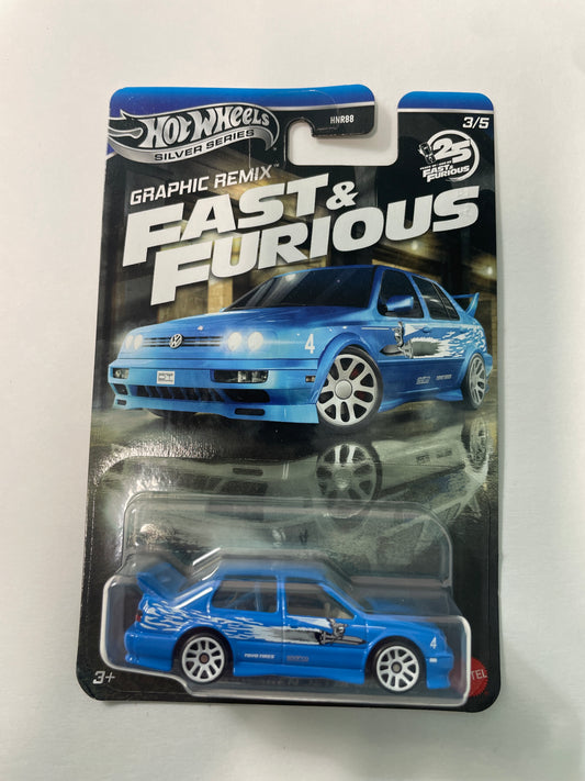 Hot Wheels 1/64 Silver Series Graphic Remix Fast & Furious Volkswagen Jetta MK3 Blue - JBY46 - Damaged Box