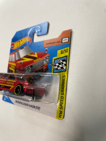 Hot Wheels 1/64 Datsun Bluebird Wagon (510) Momo Short Card Red - Damaged Box