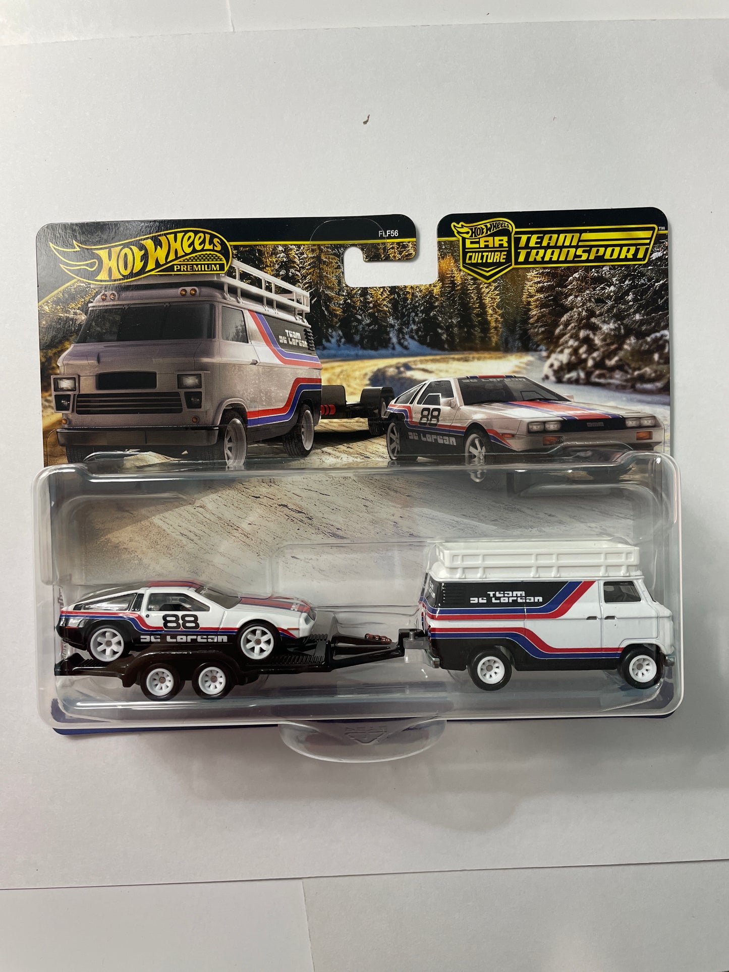 Hot Wheels 1/64 Car Culture Team Transport F Case DMC Delorean w/ HW Rally Hauler White & Black