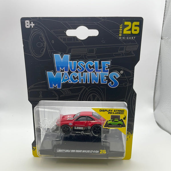 Muscle Machines 1/64 Liberty Walk 1999 Nissan Skyline GT-R R34 Red - Damaged Card