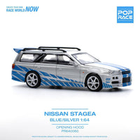 1/64 Pop Race Nissan Stagea R34 Silver & Blue