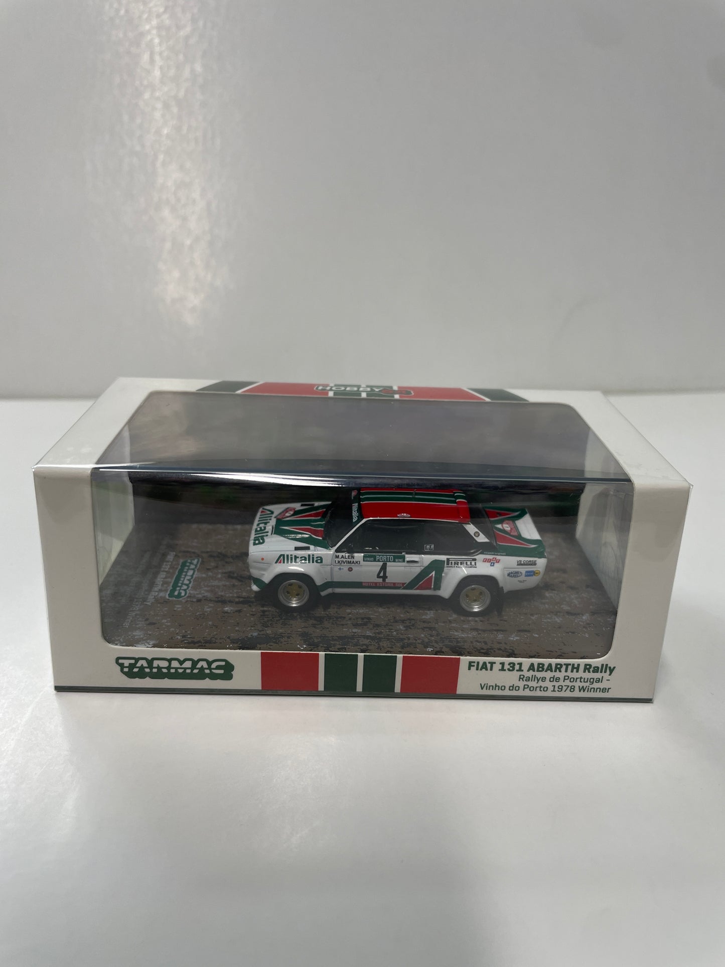 Tarmac Works 1/64 FIAT 131 ABARTH Rally Rallye de Portugal - Vinho do Porto 1978 Winner #04 White & Green - HOBBY64 - T64-094-78RP04