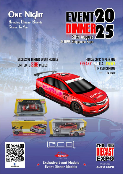GCD 1/64 Honda Civic Type R FD2 Red Chrome Freaky Panda - The Diecast Expo 2025 Singapore Dinner Exclusive