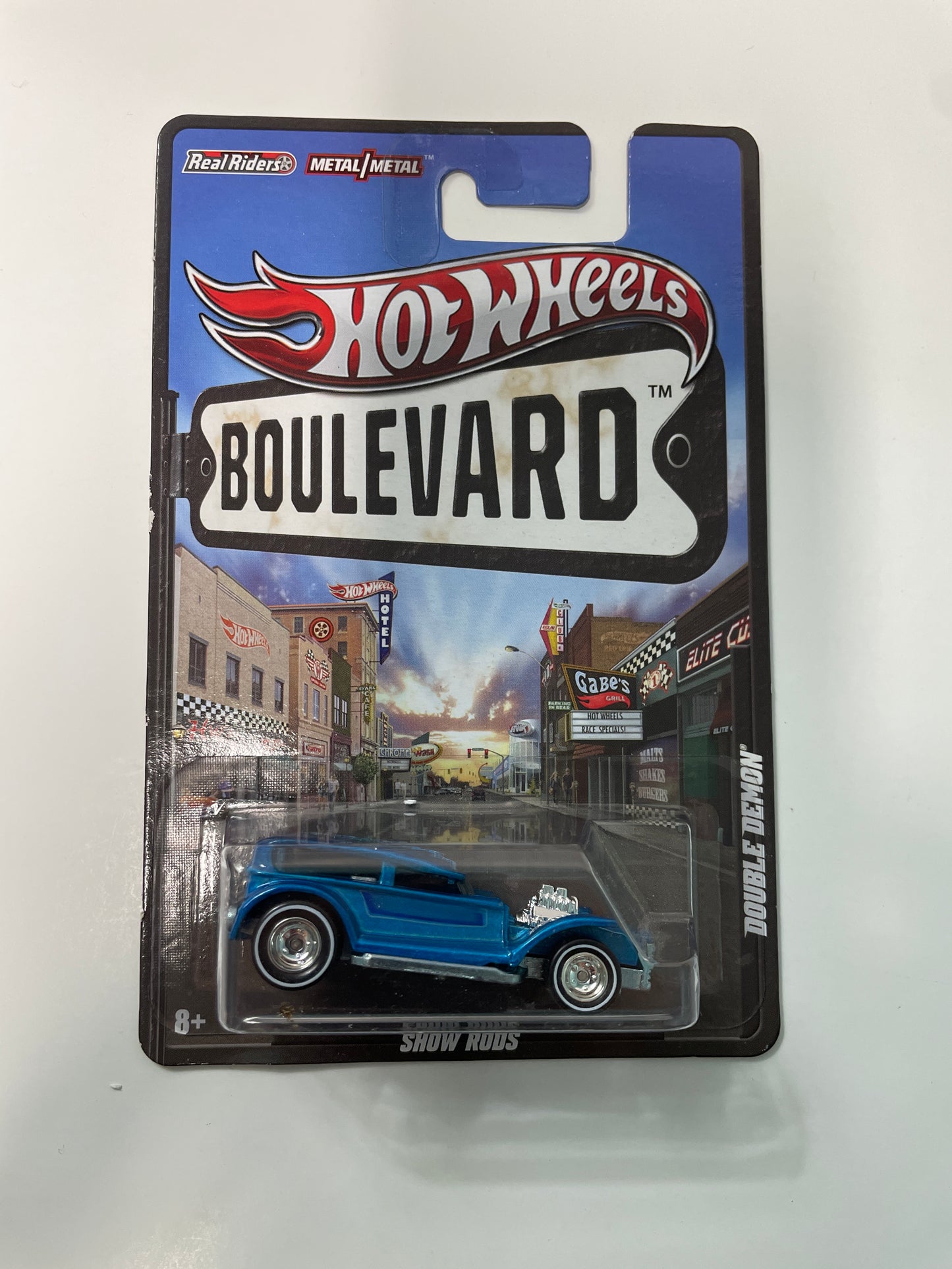 Hot Wheels 1/64 Boulevard Double Demon Blue - Damaged Card
