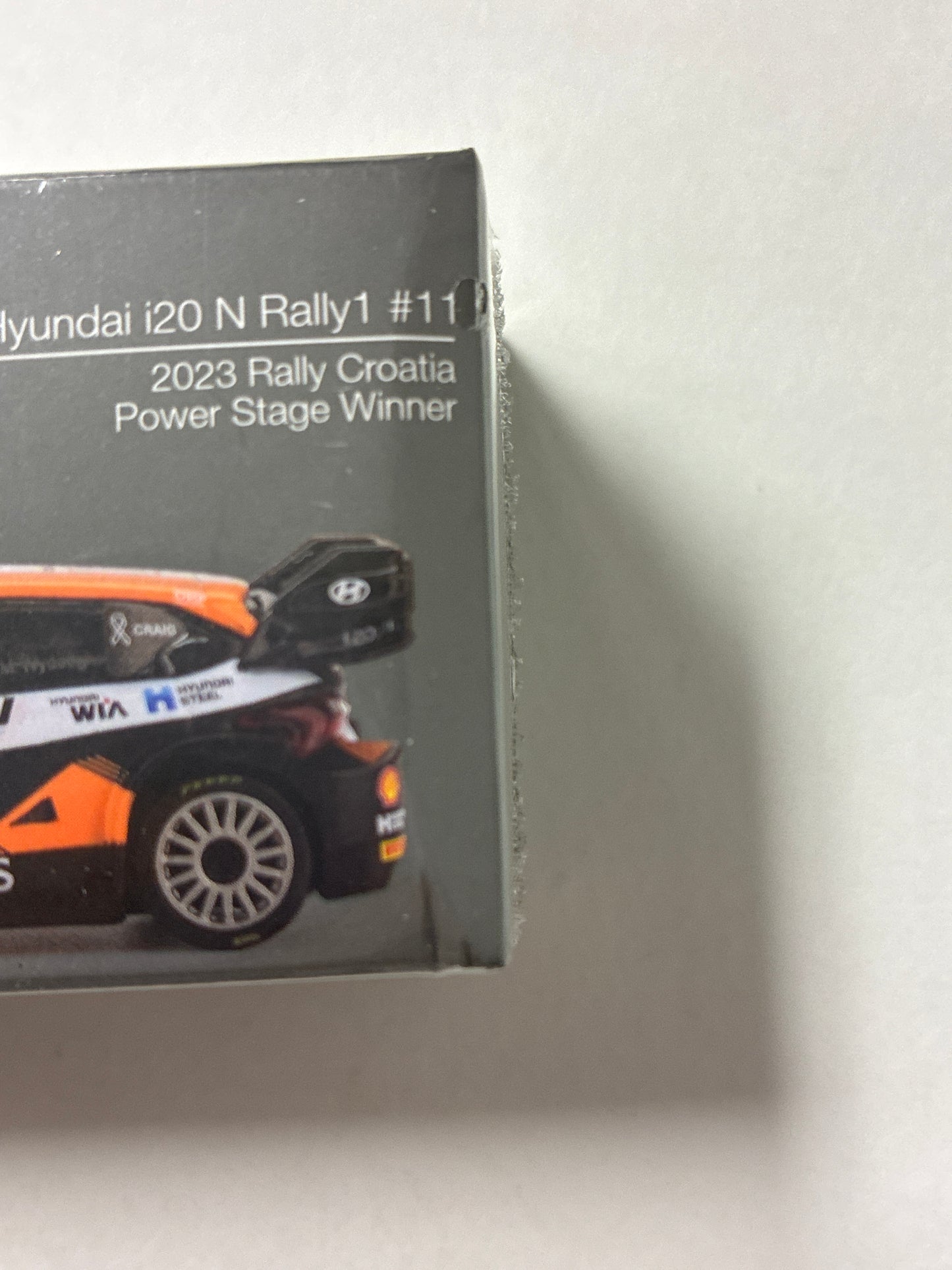 Mini GT 1/64 Hyundai i20 N Rally1 #11 2023 Rally Croatia  Power Stage Winner Black & Orange - MGT00972 - Damaged Box