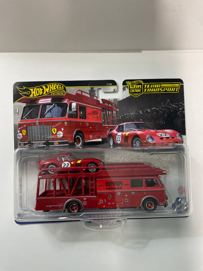 Hot Wheels 1/64 Car Culture Team Transport Ferrari 250 GTO & Fiat 642 RN2 Bartoletti Transporter Red - JBM37 - Damaged Box
